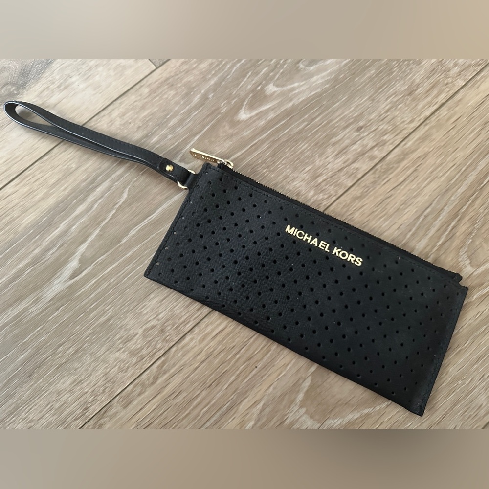 Michael Kors perforated leather wristlet